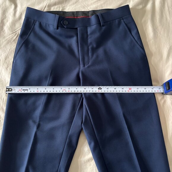 Navy Blue Slim-Fit Dress Trousers - Picture 4 of 11